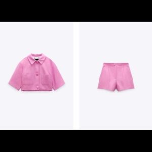 Set- Cropped lined button blazer and short with darts pink